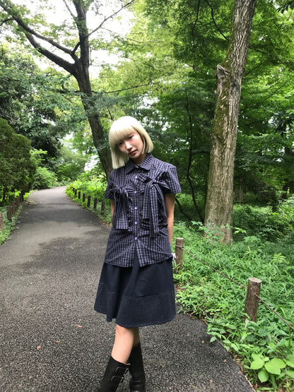 w ribbon check blouse