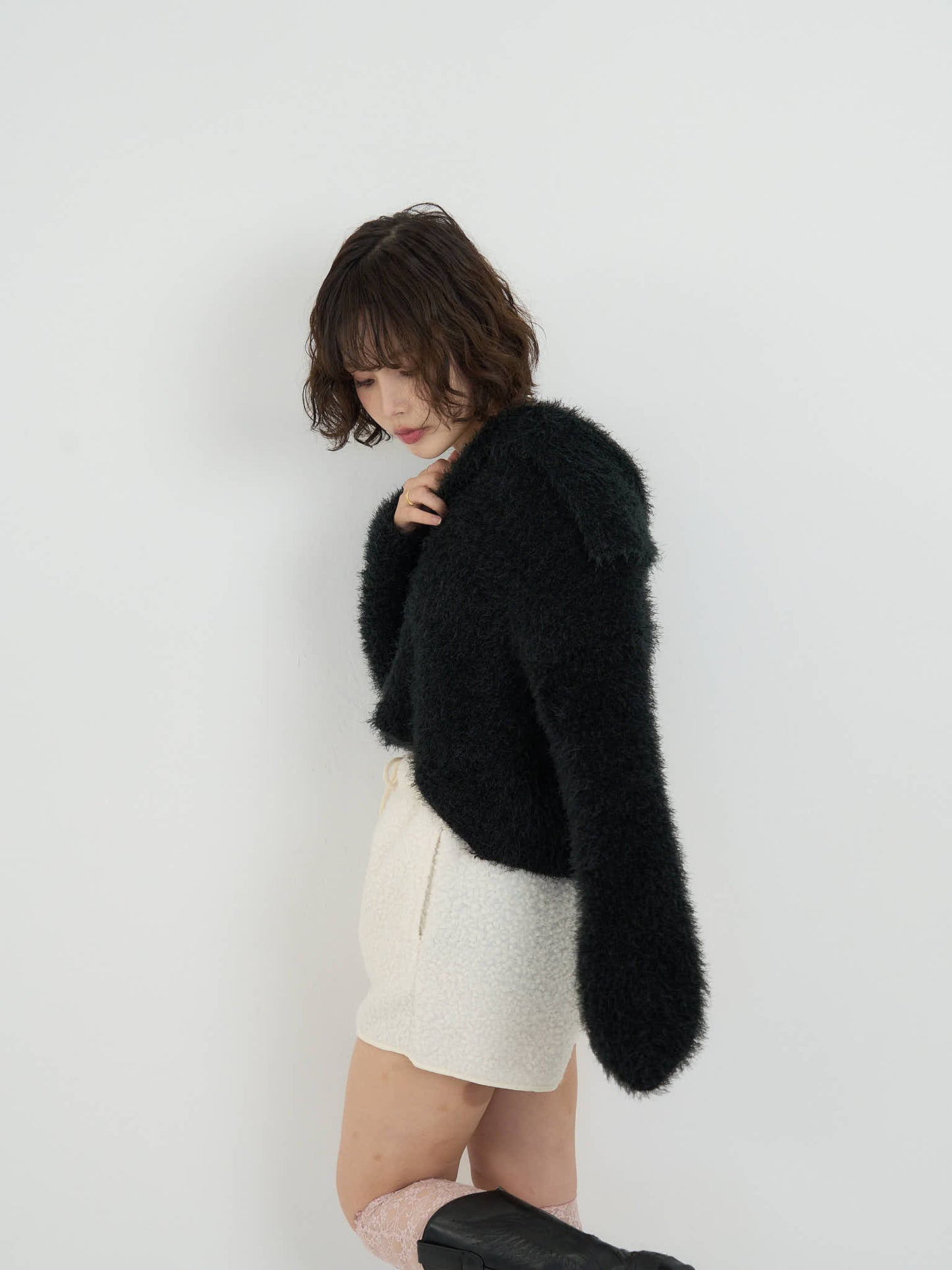 shaggy knit sailor cardigan