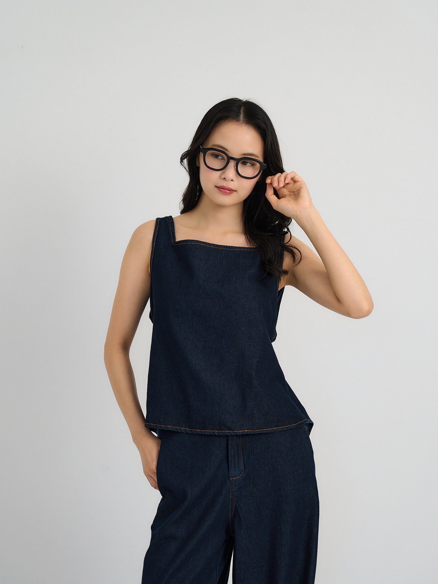 square neck denim top