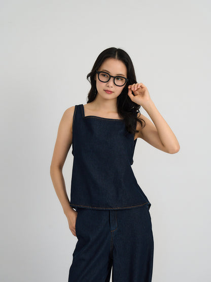 square neck denim top