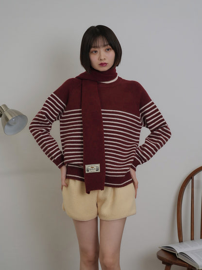 border knit top scarf set