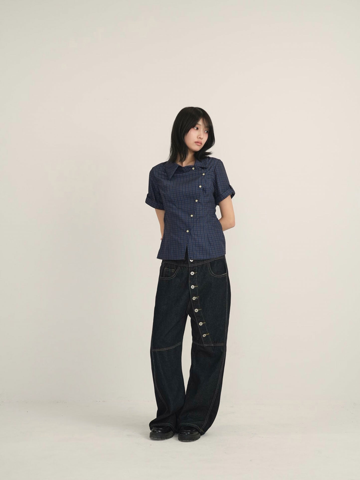 retro check button shirt