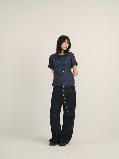 retro check button shirt