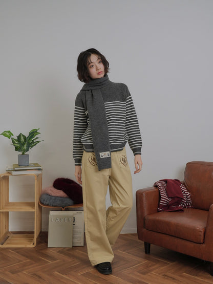 border knit top scarf set