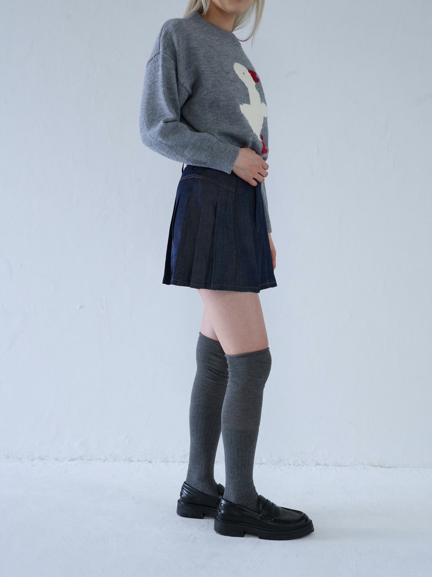 denim pleated mini skirt