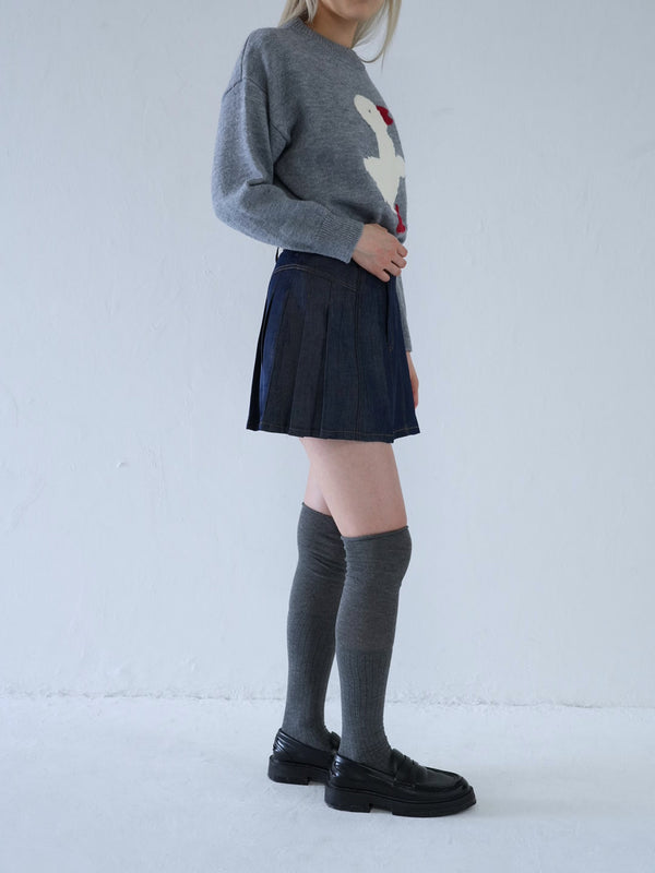 denim pleated mini skirt