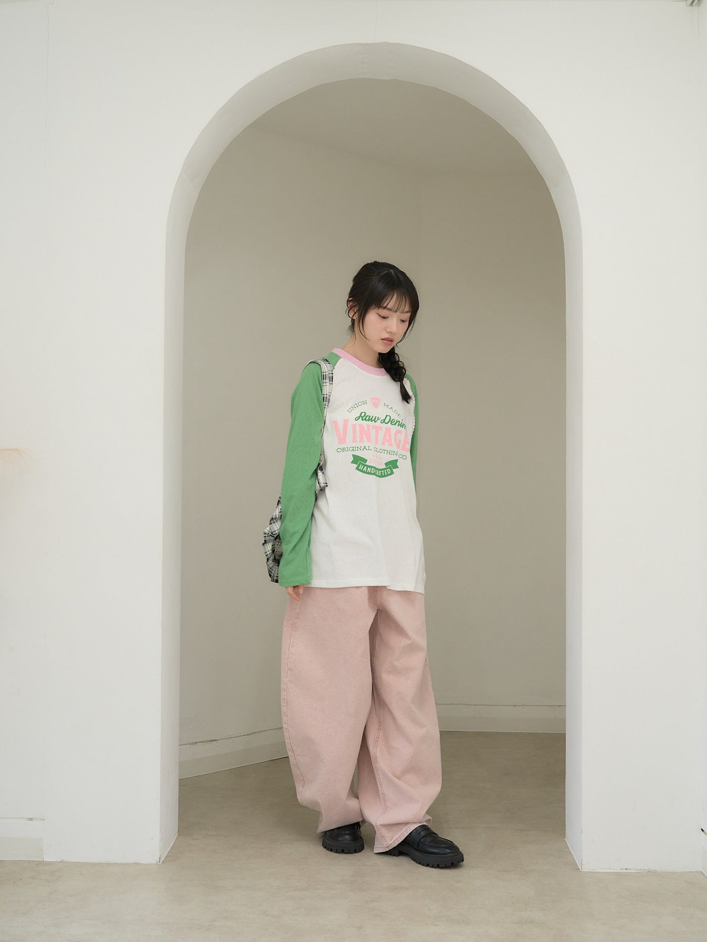 vintage raglan print long  tee