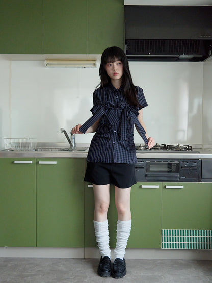 w ribbon check blouse