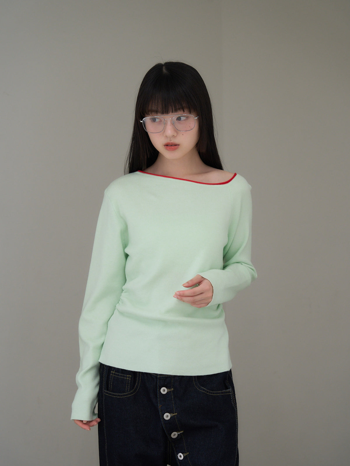 colorblock asymmetry shoulder knit