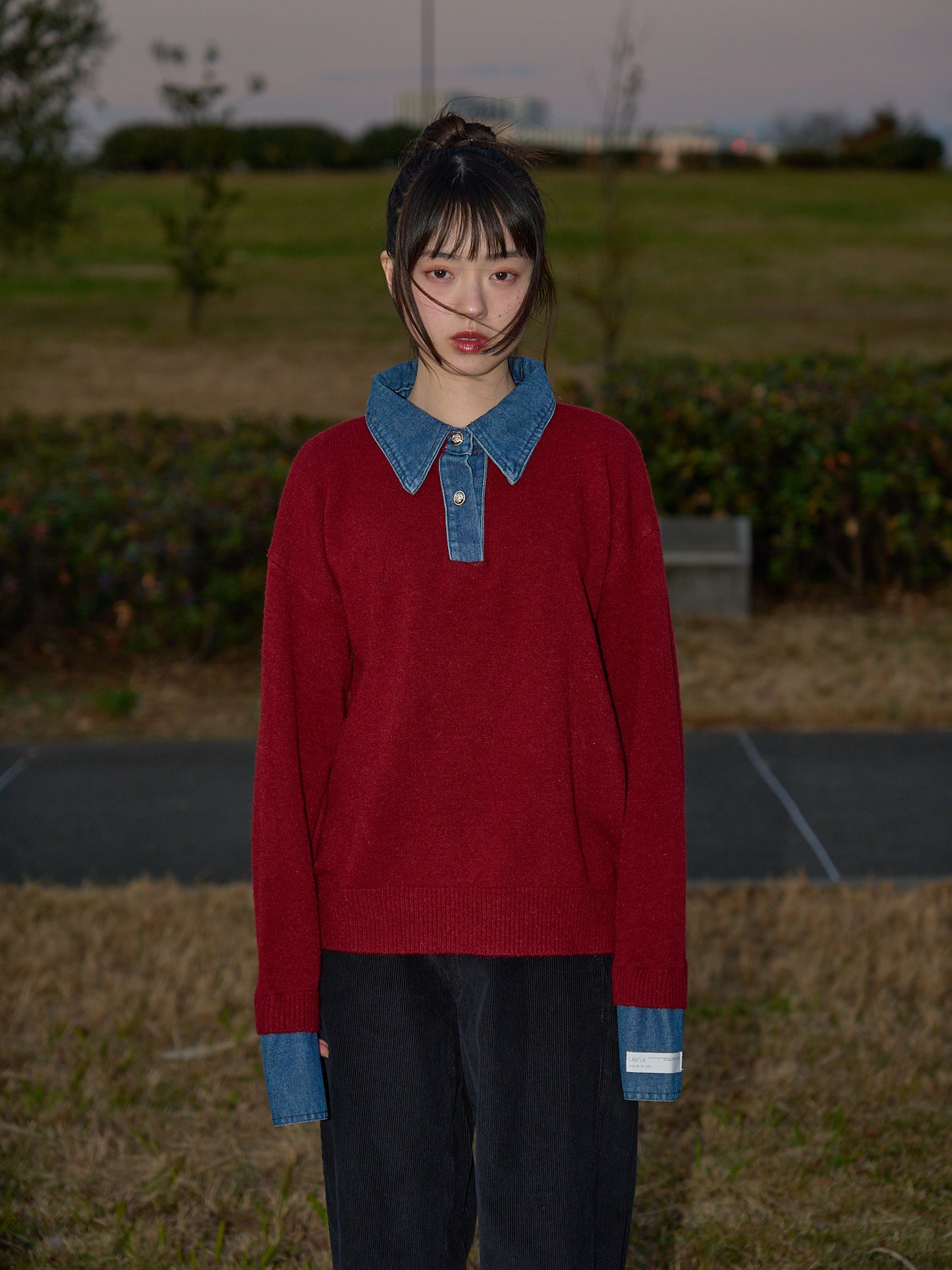 denim collar knit pullover