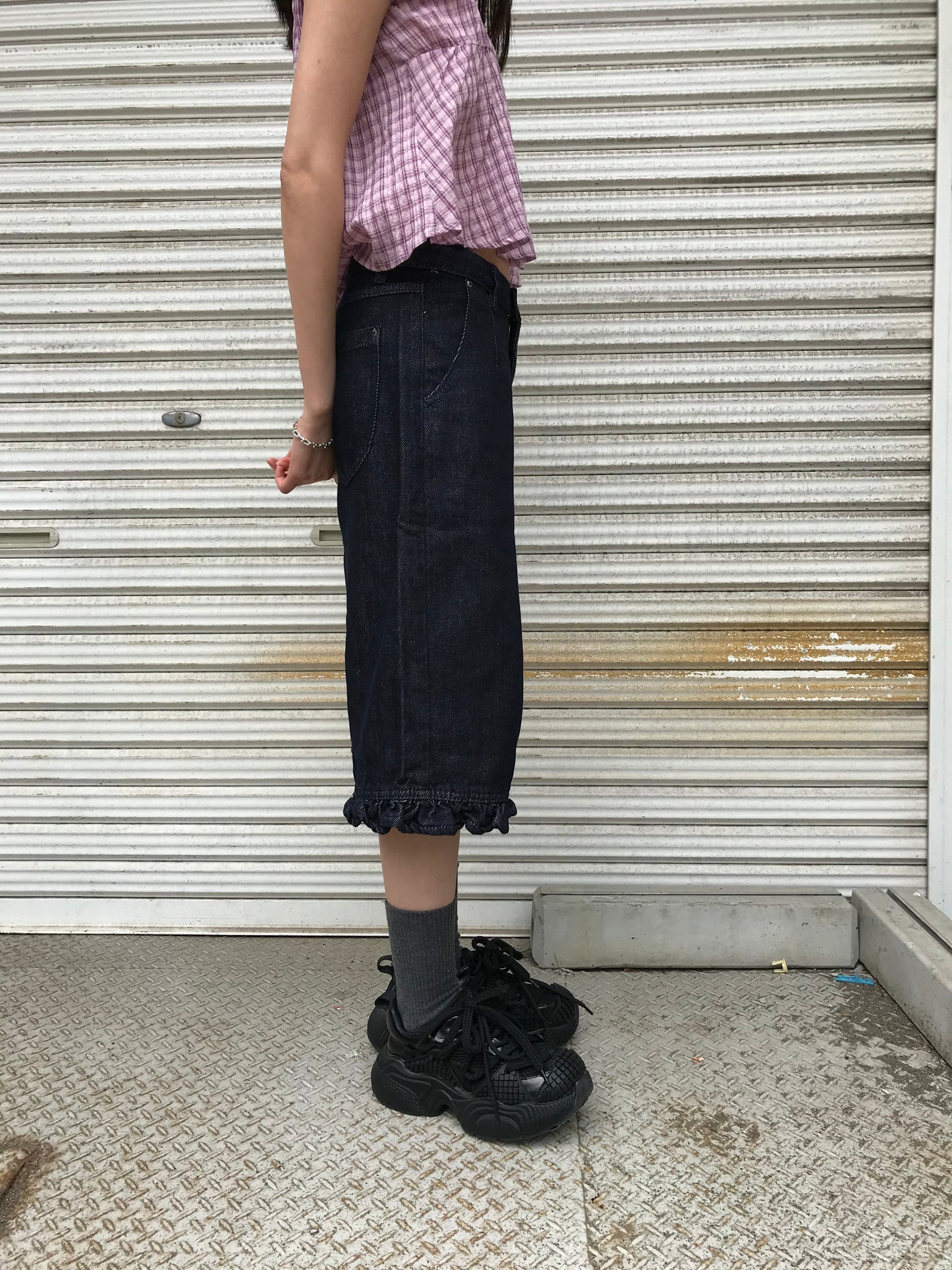 frill hem wide denim pants