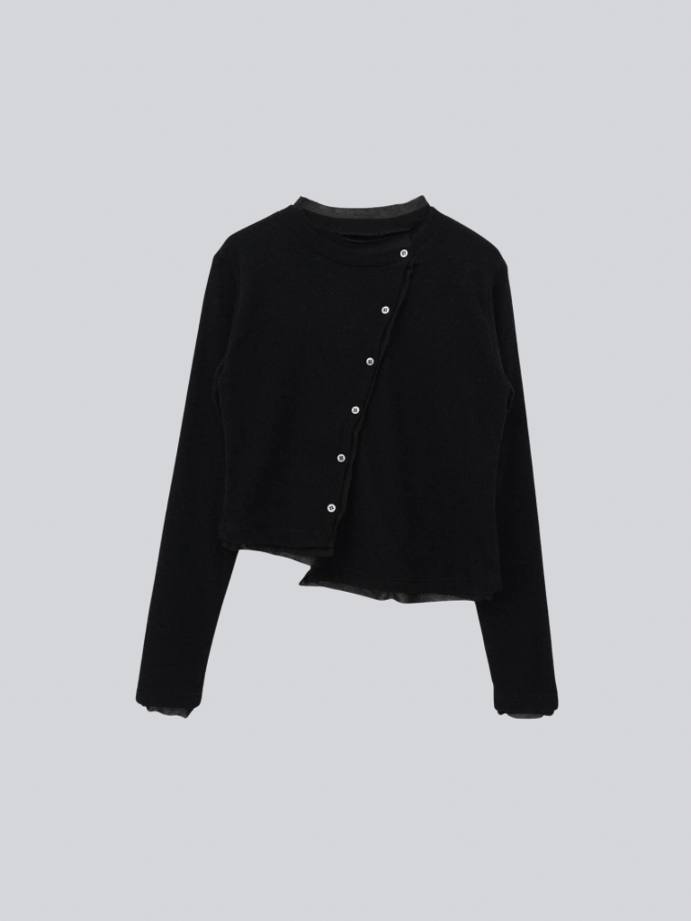 asymmetric button rib cardigan