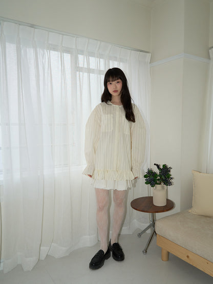 stripe frill big blouse