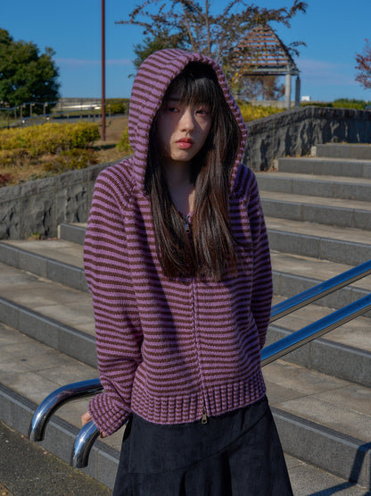 border knit zip hoodie