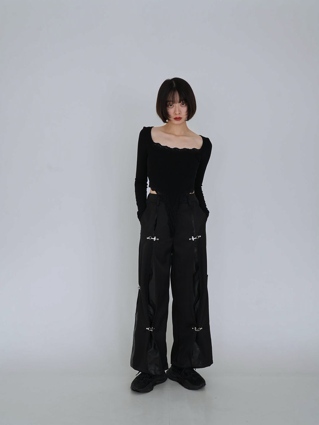 double material pin pants