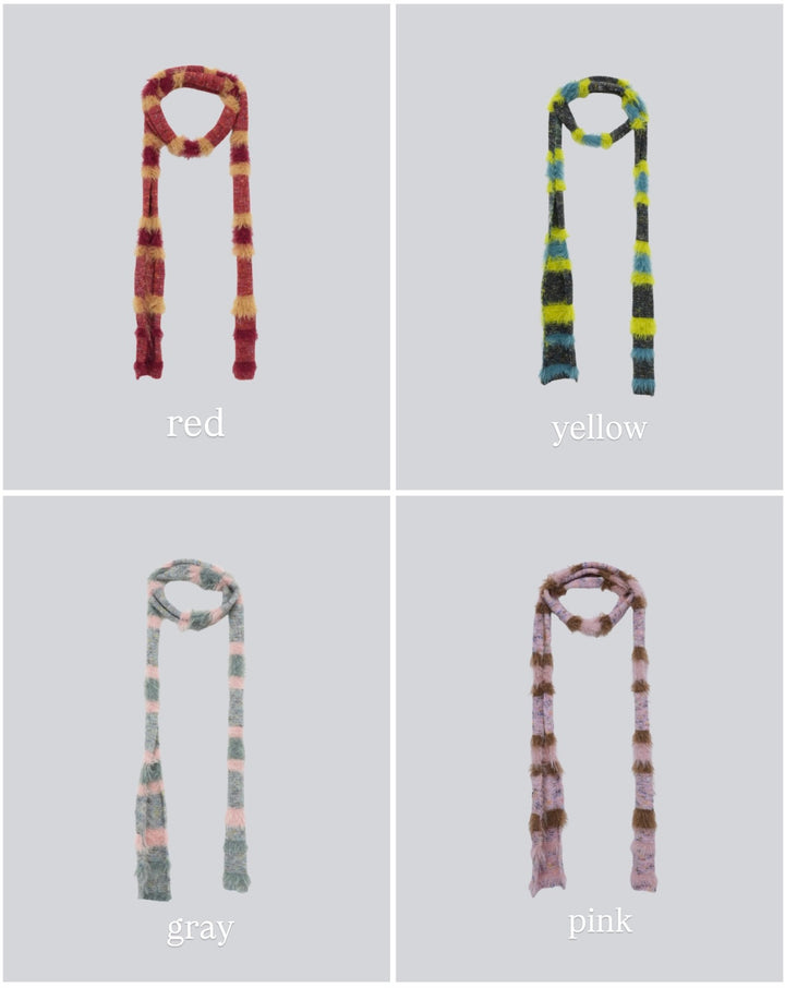 furry stripe knit muffler