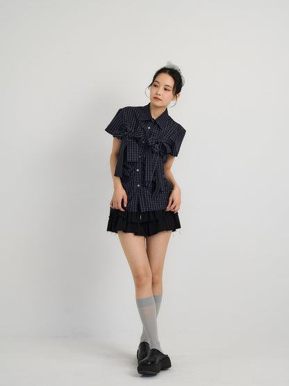 w ribbon check blouse