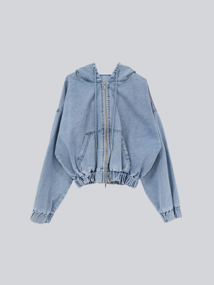 cropped denim hoodie