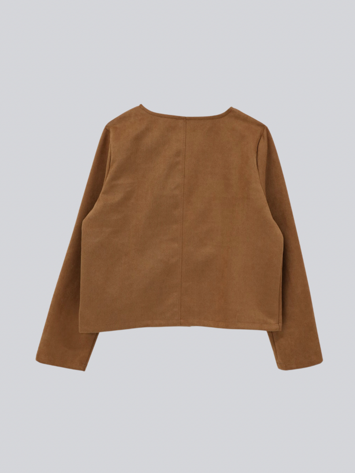 collarless suede jacket