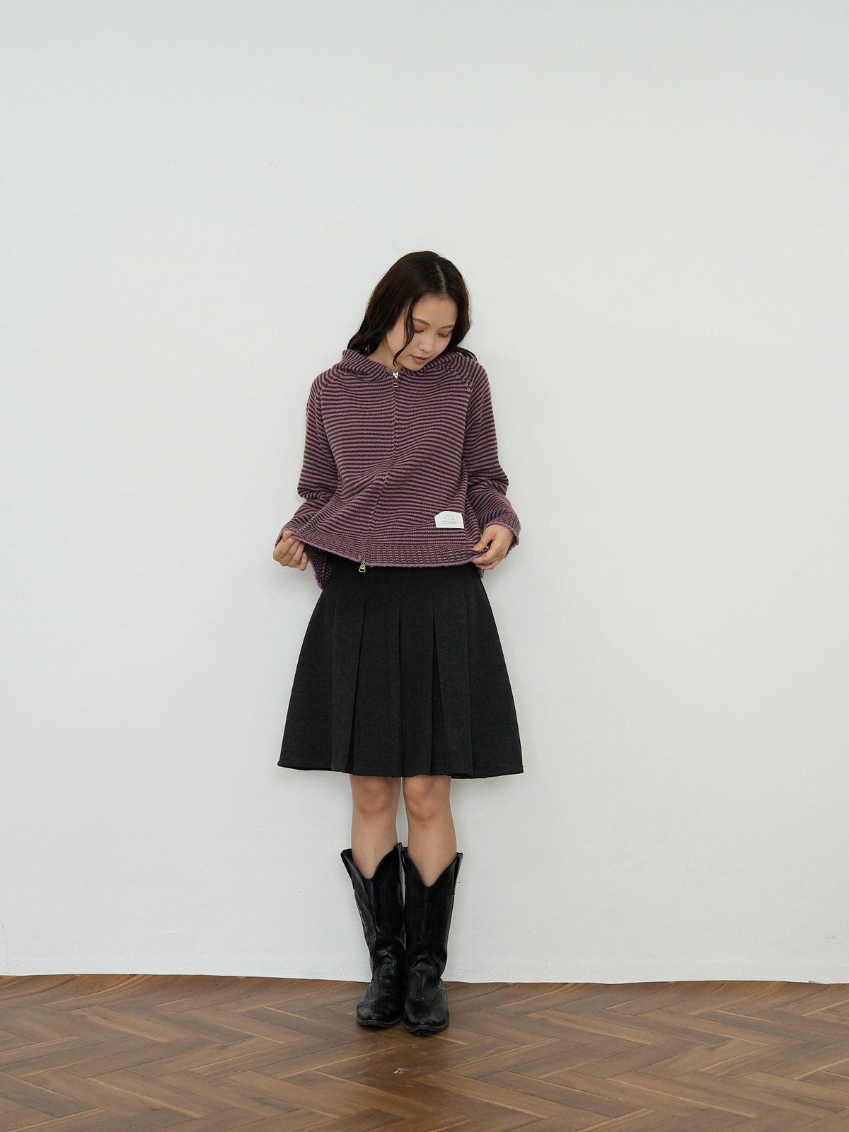 border knit zip hoodie