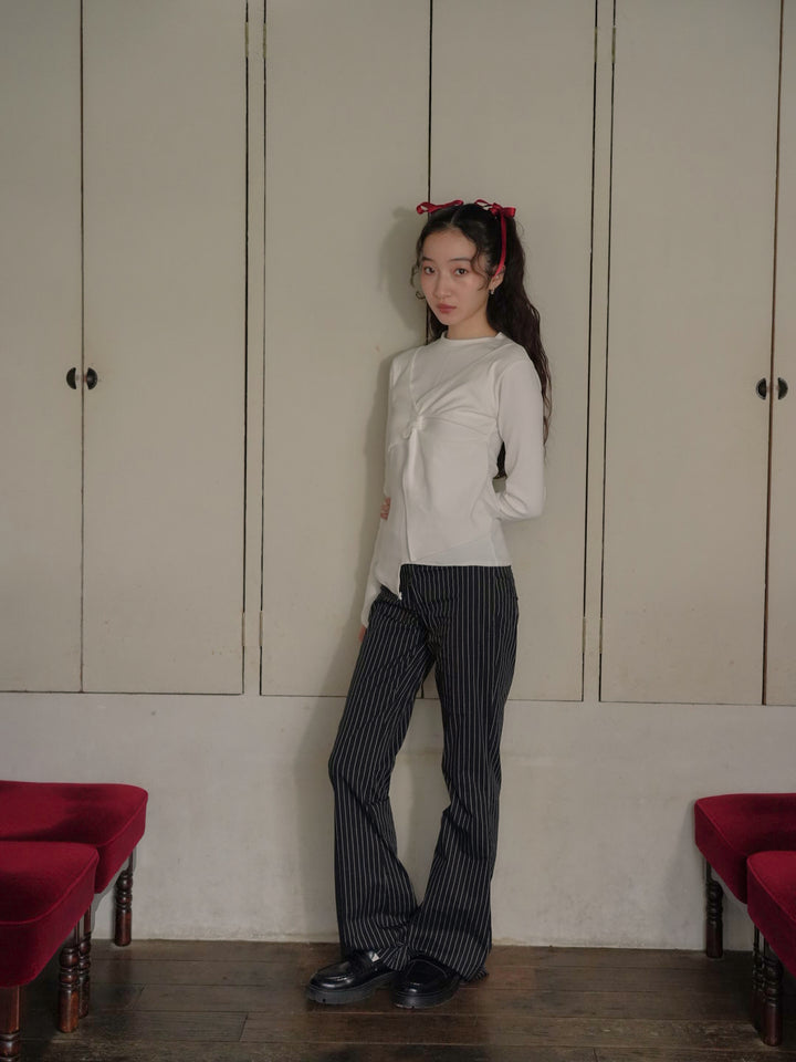 low rise pinstripe flare pants