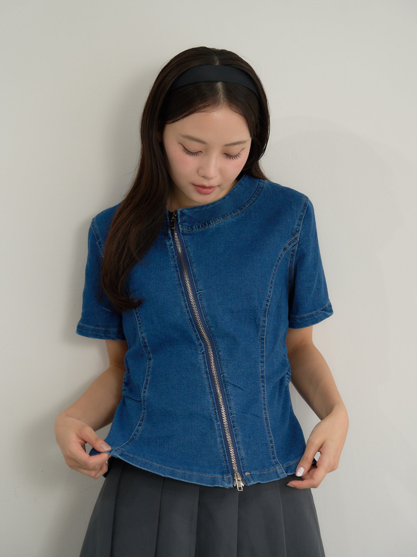 zip denim top
