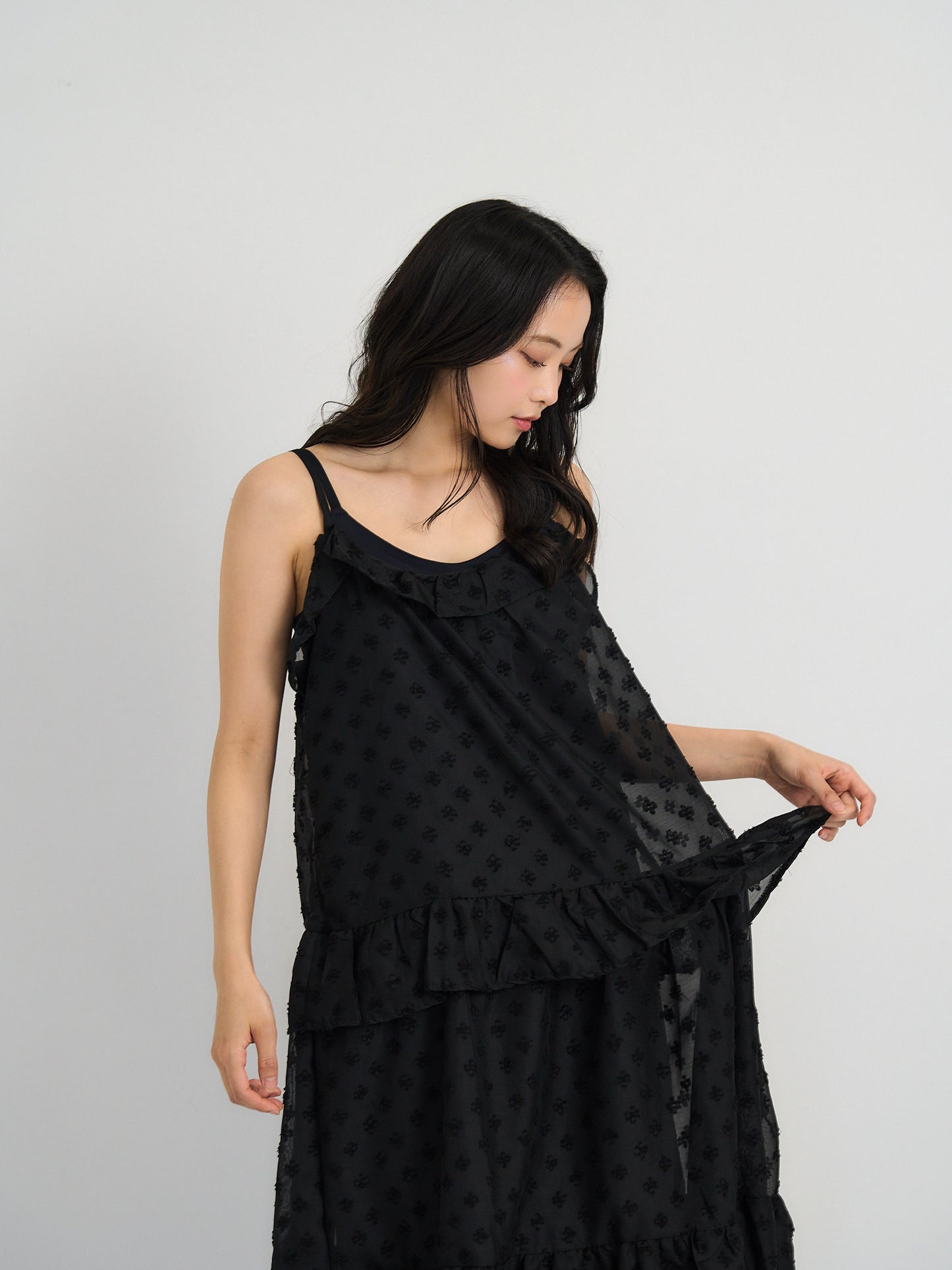 dot chiffon tiered dress