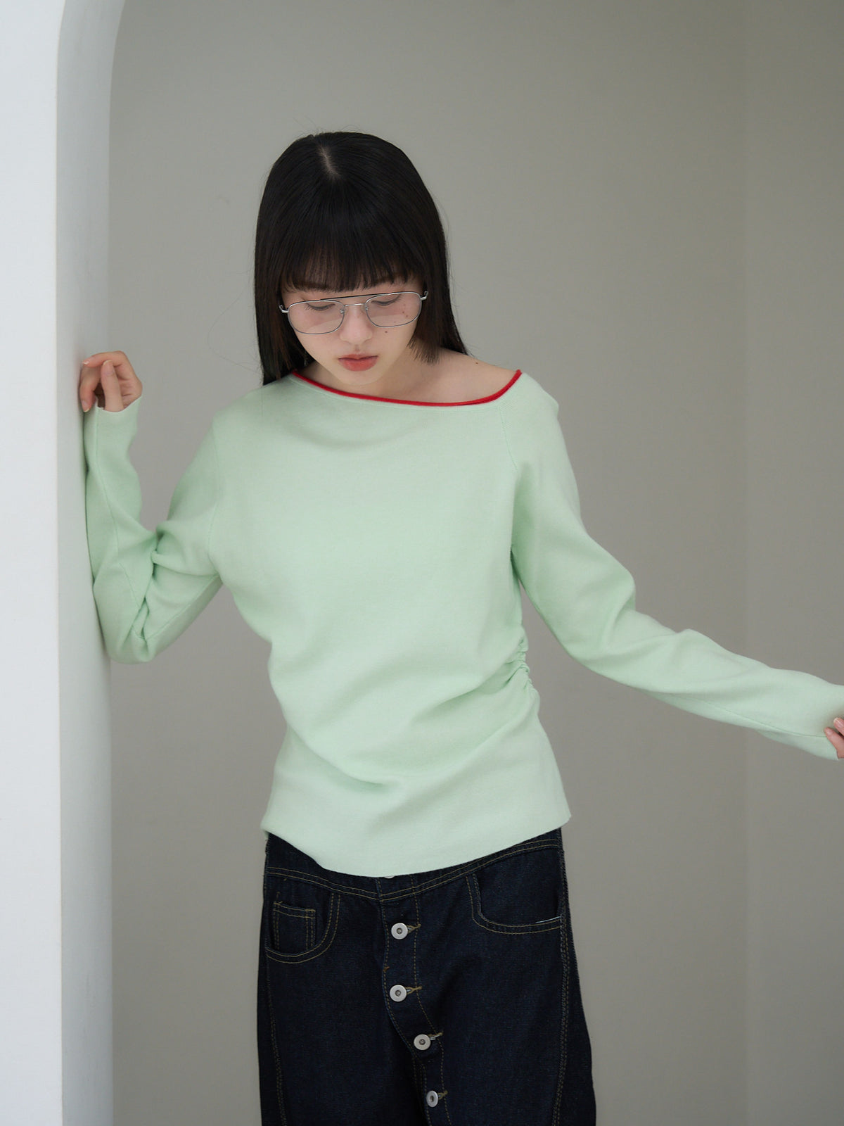 colorblock asymmetry shoulder knit