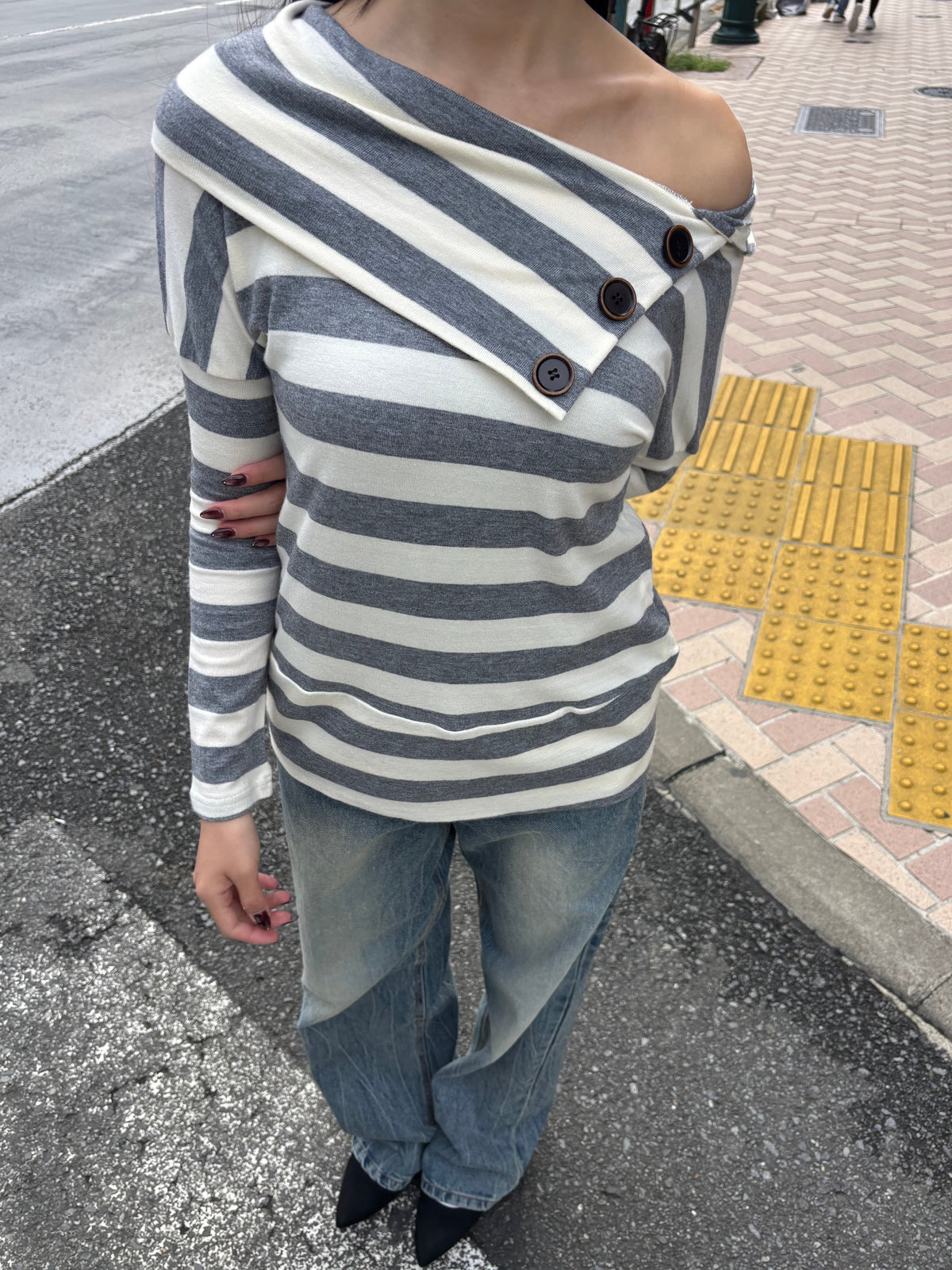 2way neck border knit