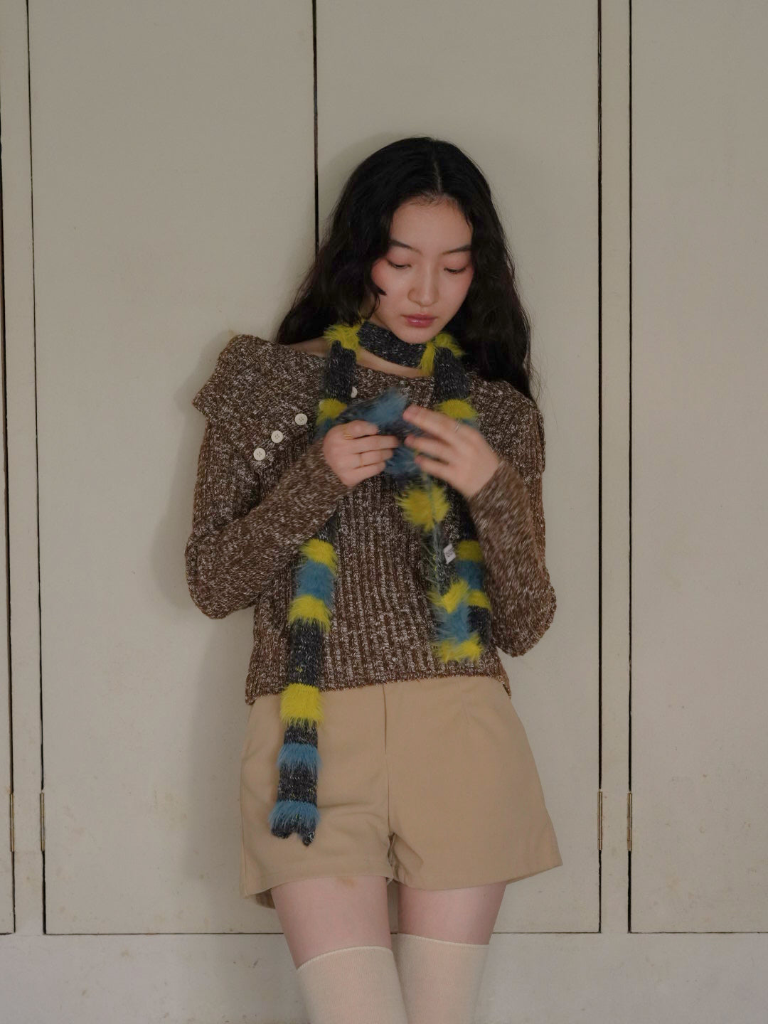 furry stripe knit muffler