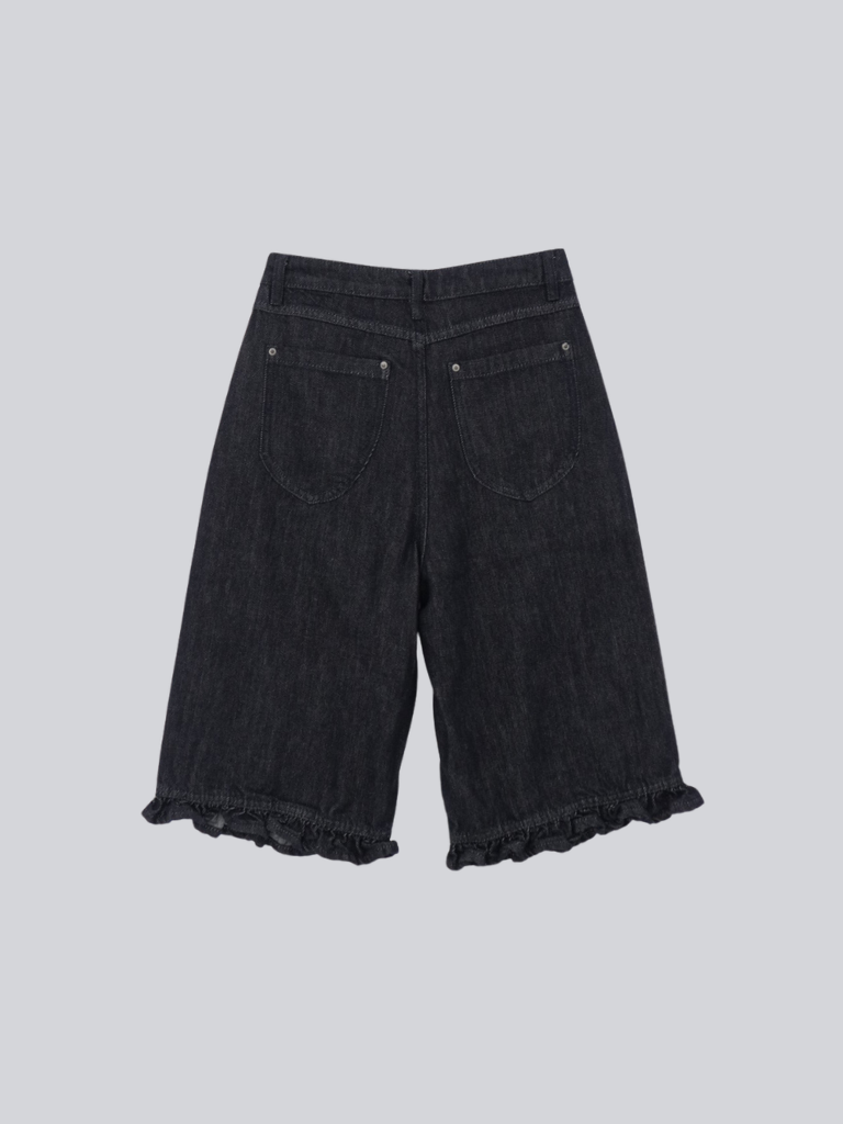 frill hem wide denim pants