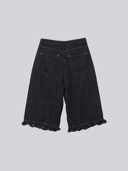 frill hem wide denim pants