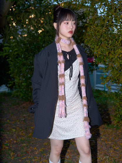 furry stripe knit muffler