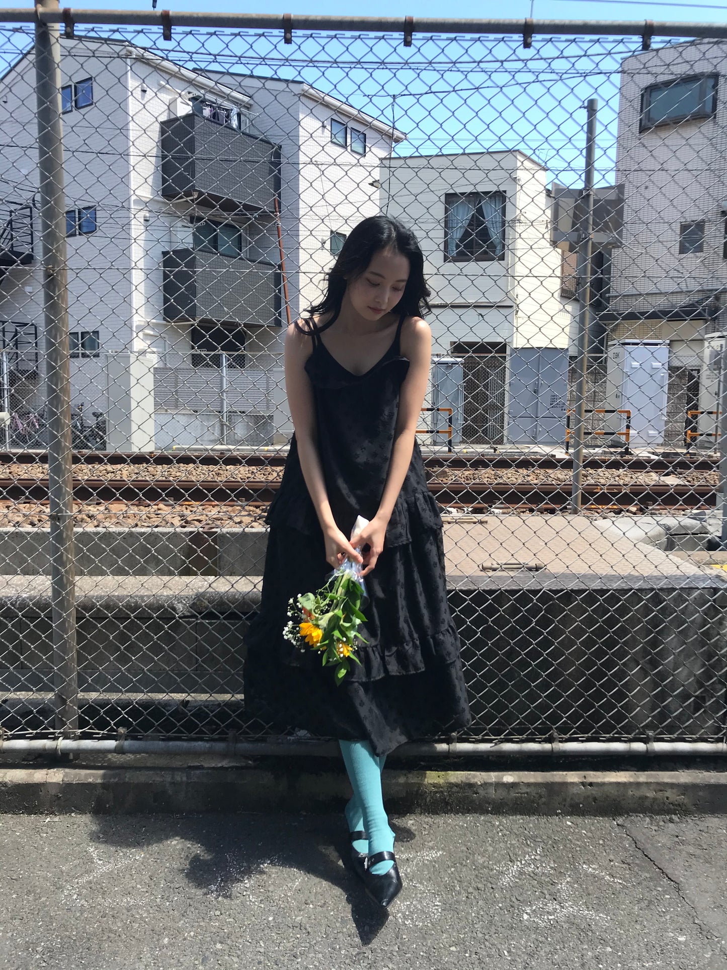 dot chiffon tiered dress