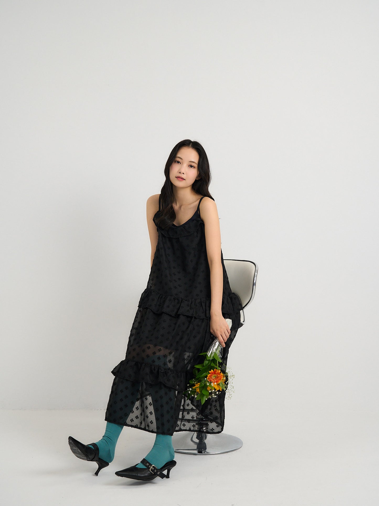 dot chiffon tiered dress