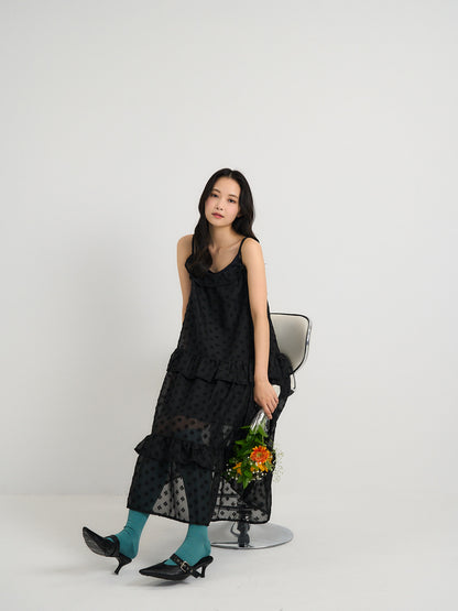 dot chiffon tiered dress