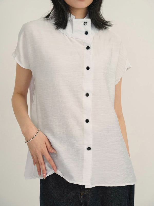 cotton linen stand collar shirt