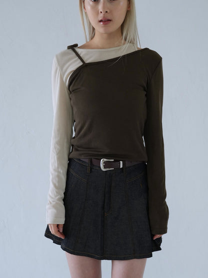 denim pleated mini skirt