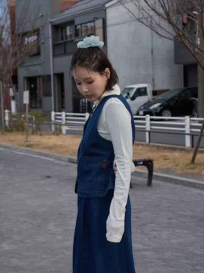denim button casual vest