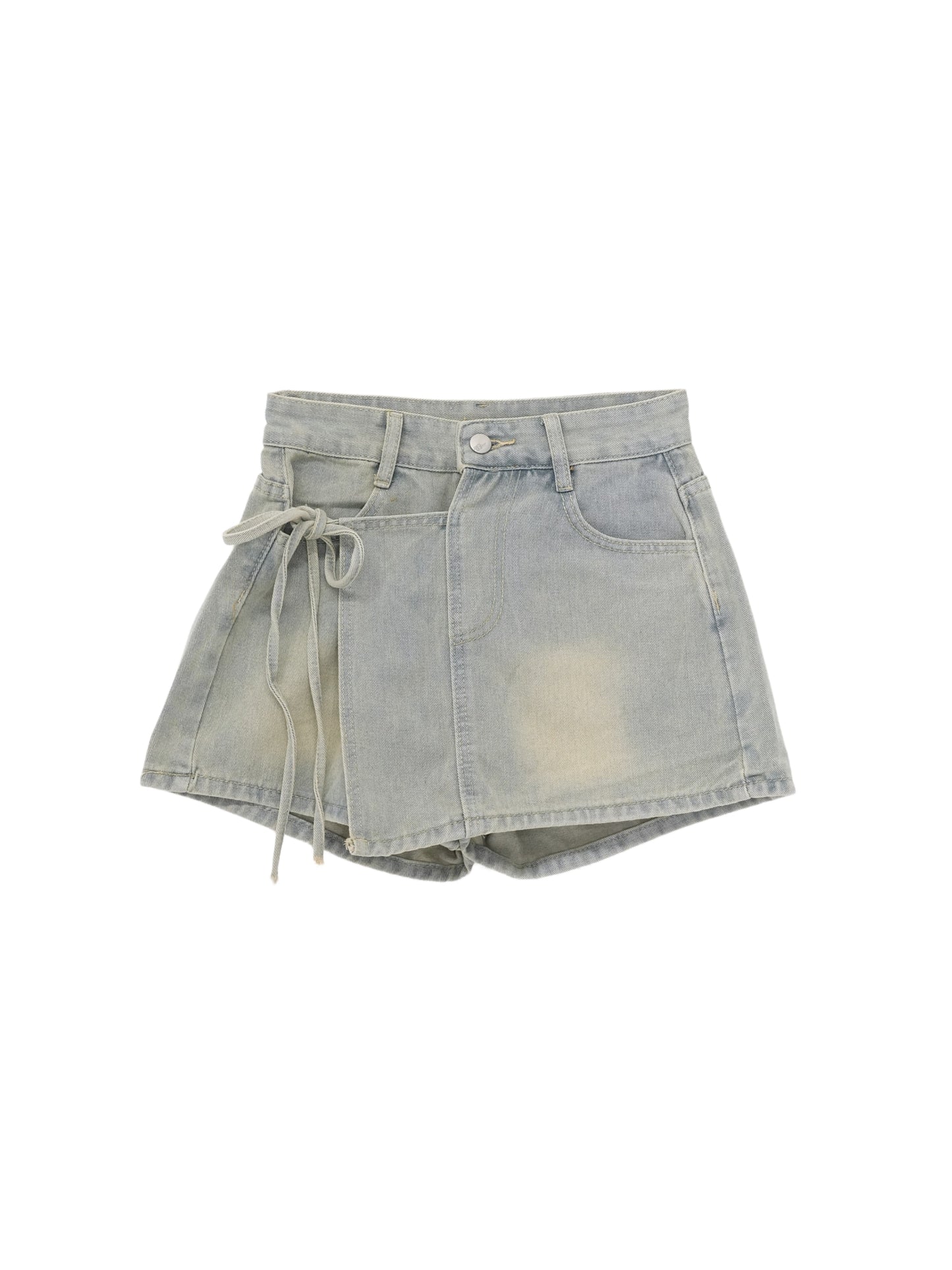 wrap denim shorts