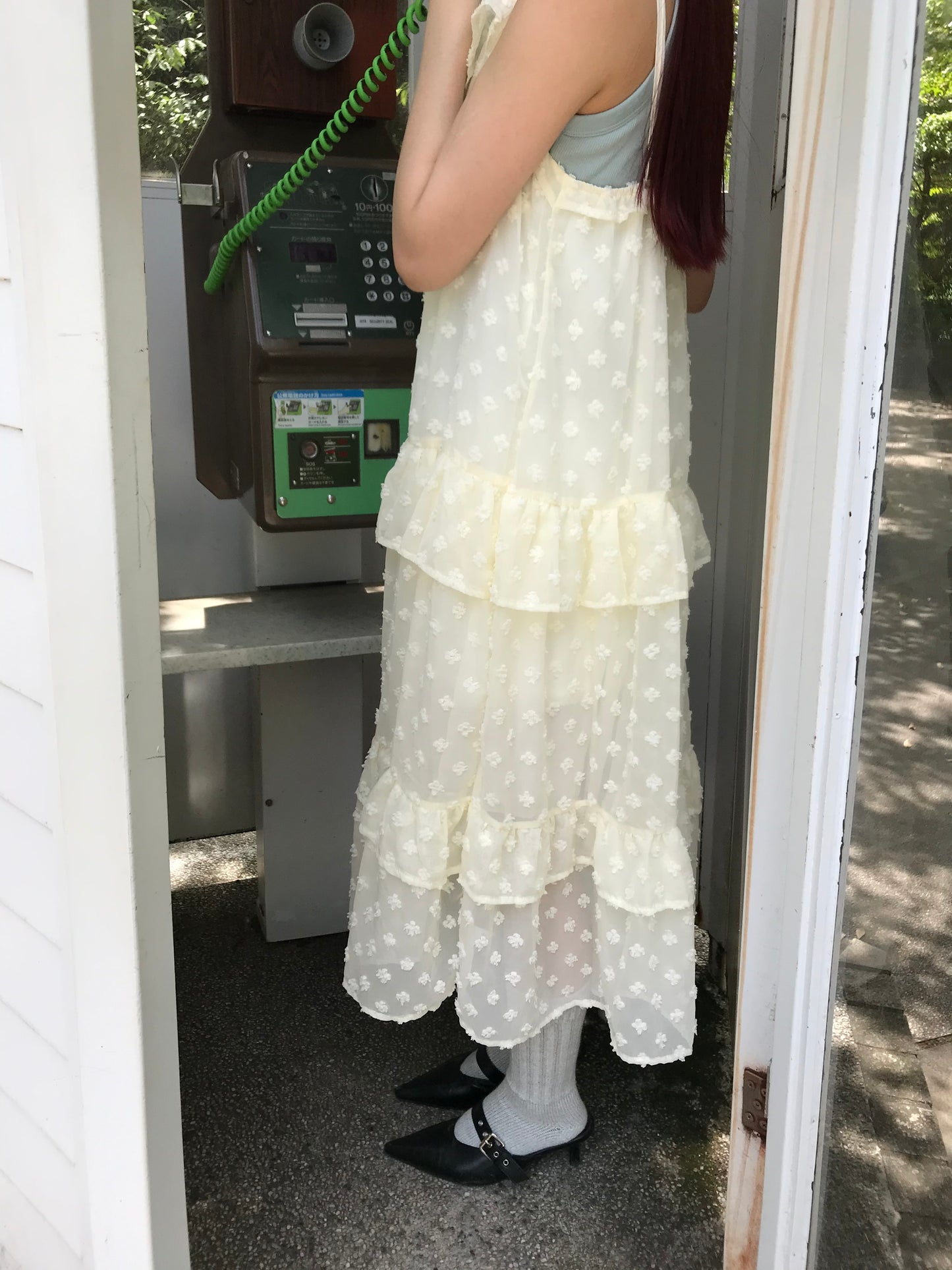 dot chiffon tiered dress