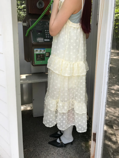 dot chiffon tiered dress
