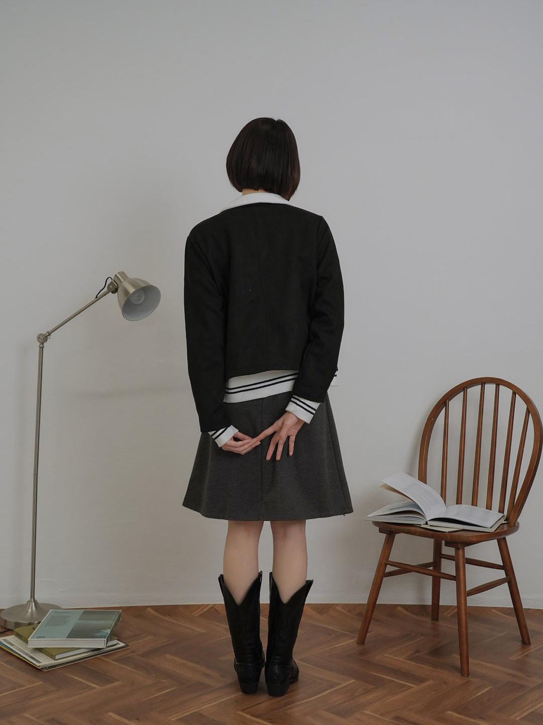 collarless suede jacket