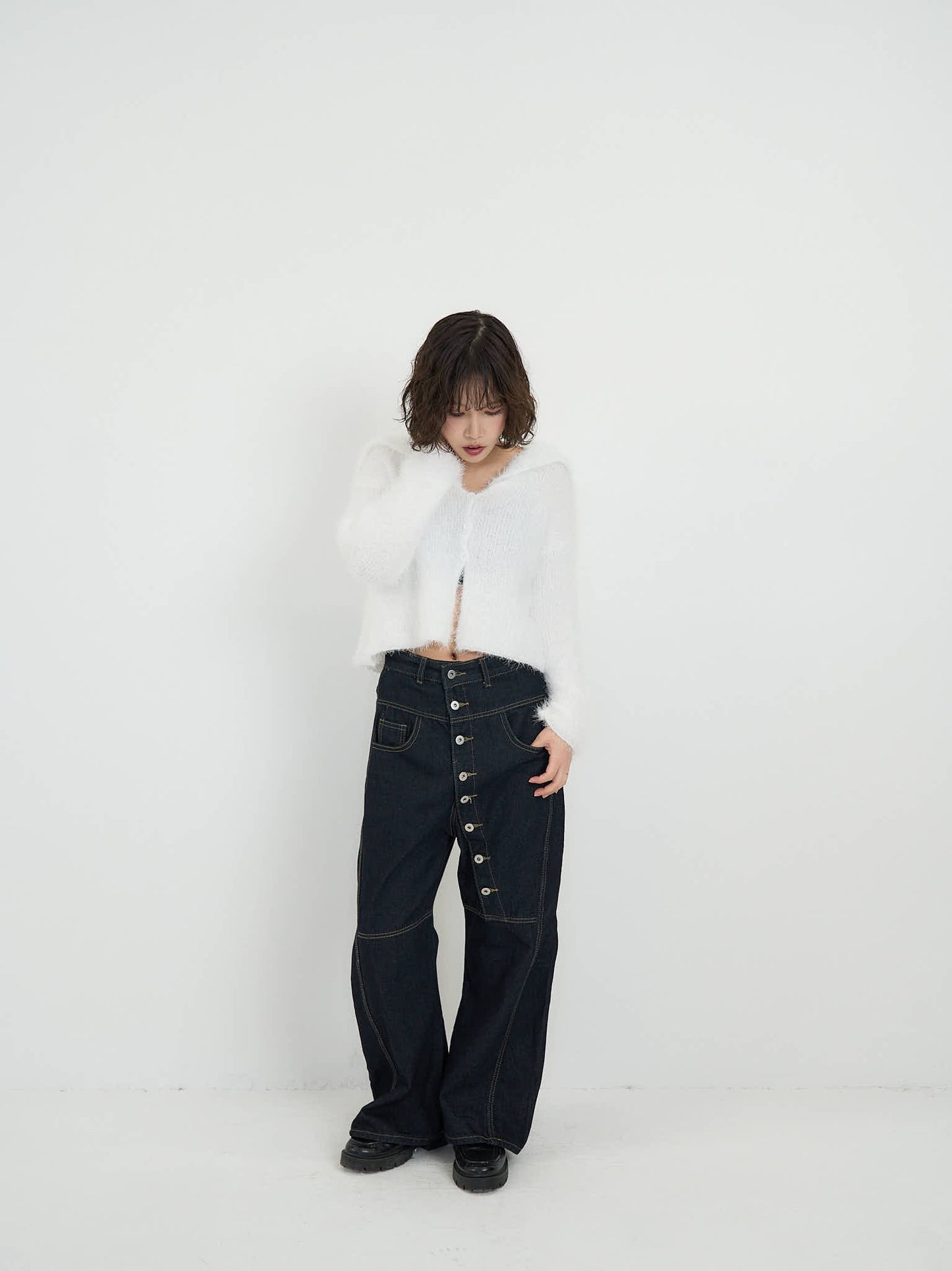 shaggy knit sailor cardigan