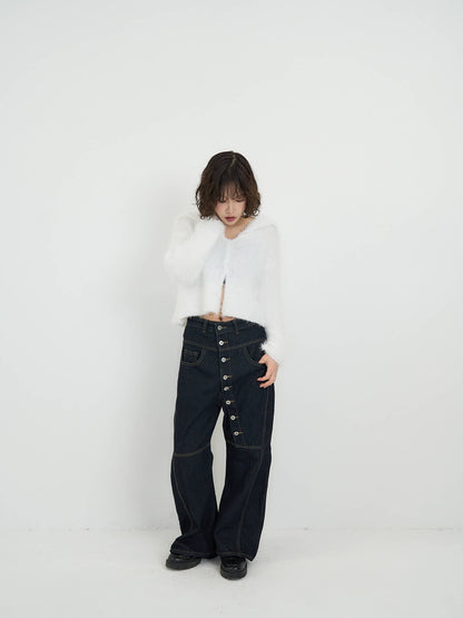 shaggy knit sailor cardigan