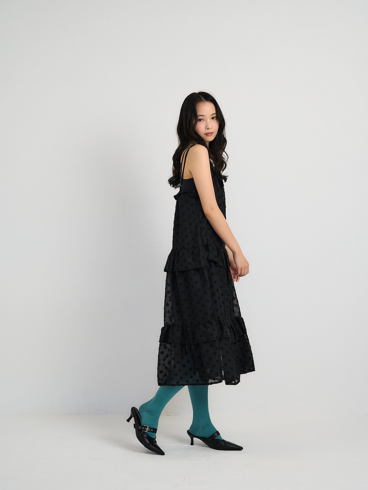 dot chiffon tiered dress