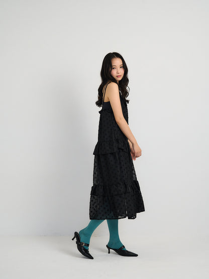 dot chiffon tiered dress