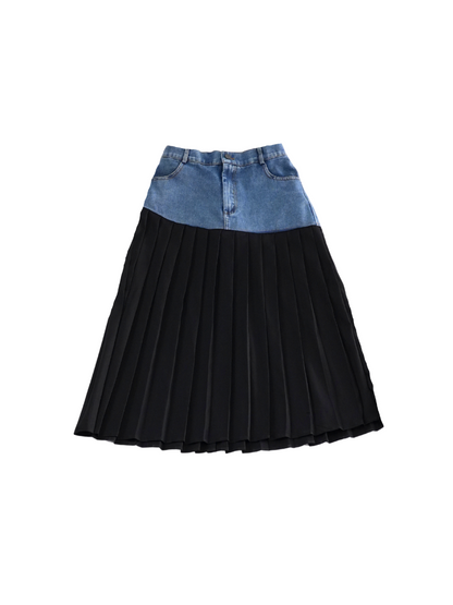 diagonal denim  pleats skirt