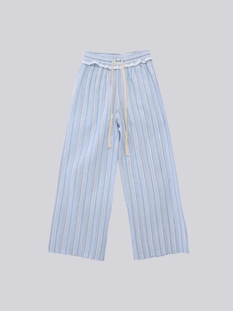 frill waist striped wide pants