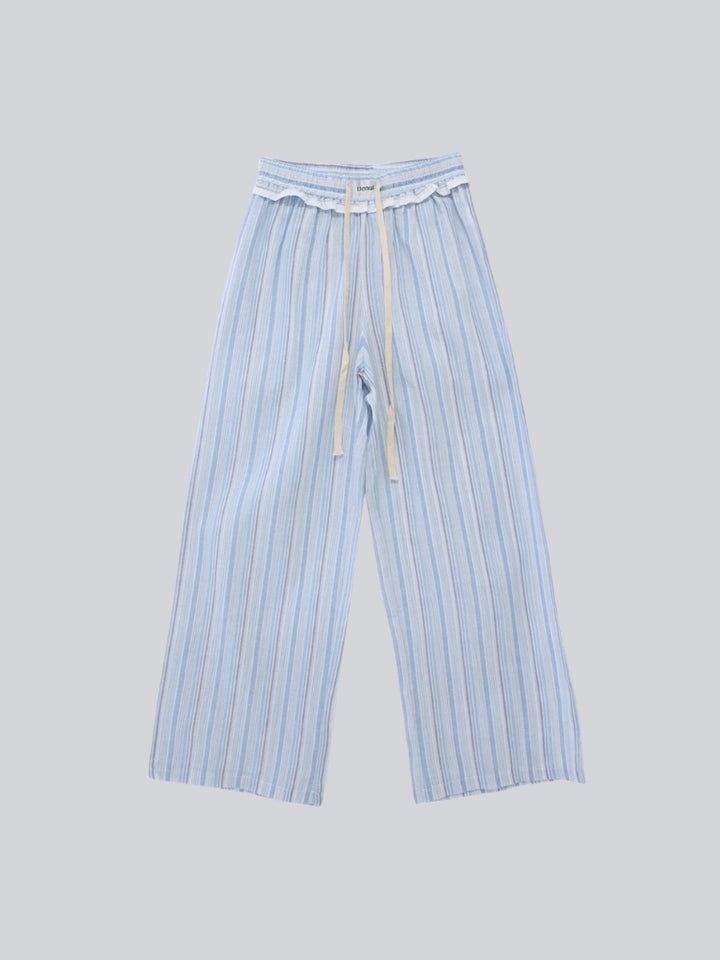 frill waist striped wide pants